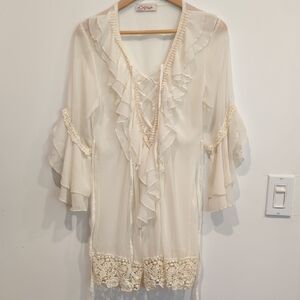 Ivory Lace-Trim Mini Tunic Dress